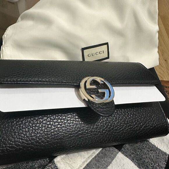 NEW Gucci interlock black leather wallet on chain - Picture 2 of 11